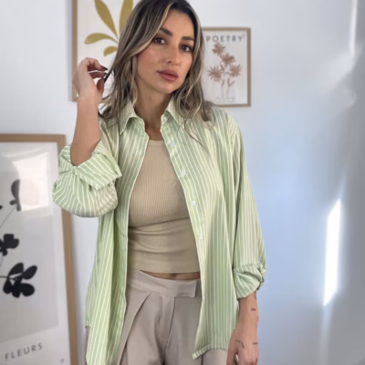 camisa-oversize-rayas-verde-pp