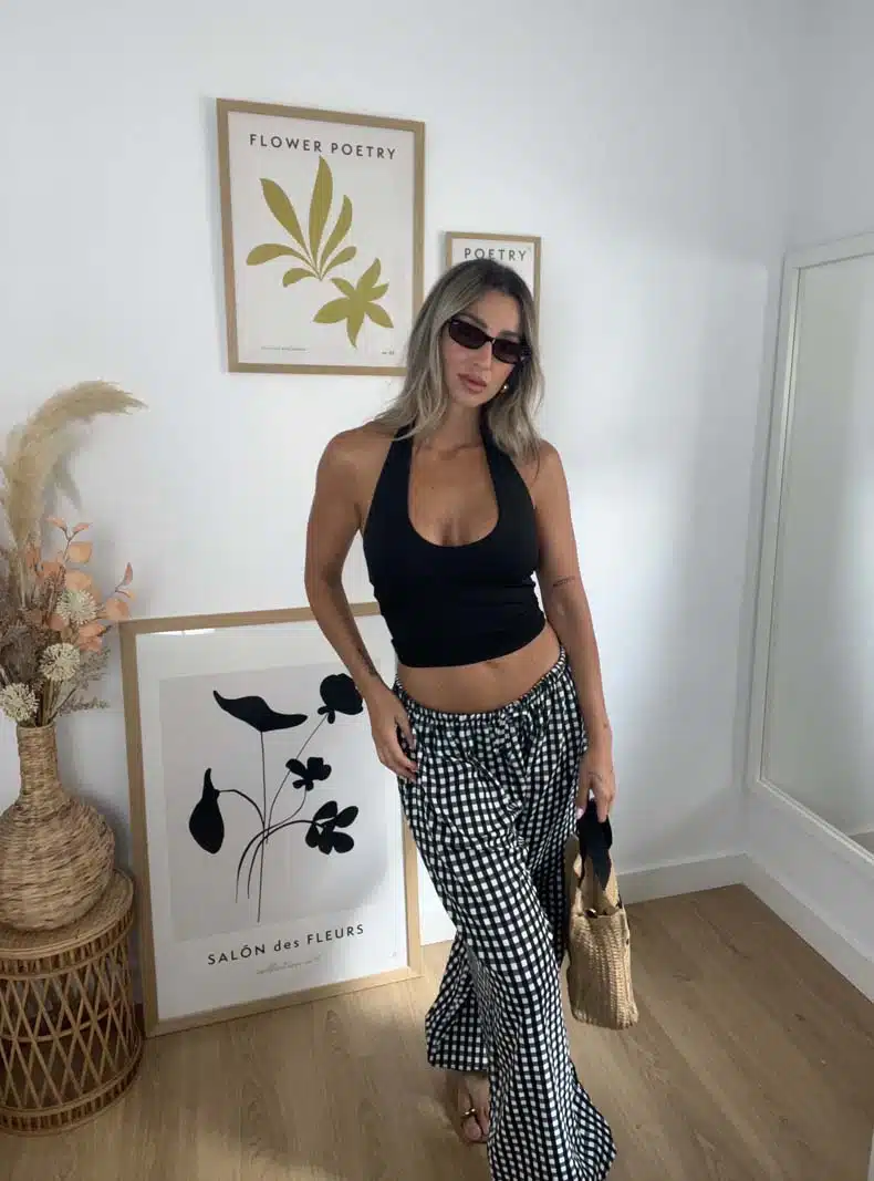 Bombacho estampado negro top halter negro