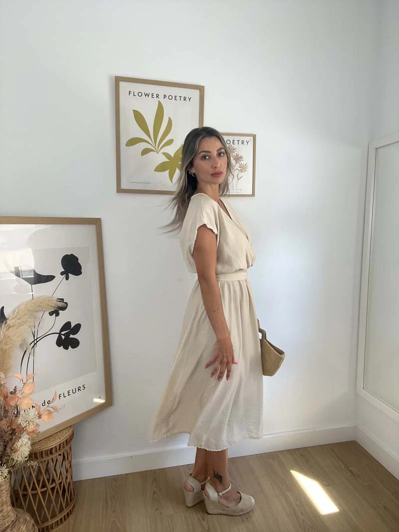 Vestido agata beige perfil