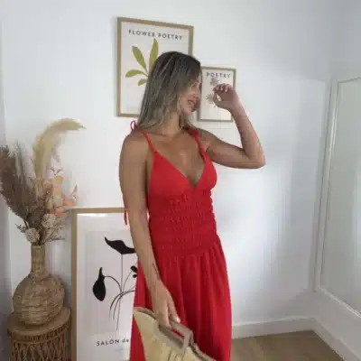 Vestido triangulo abeja rojo perfil