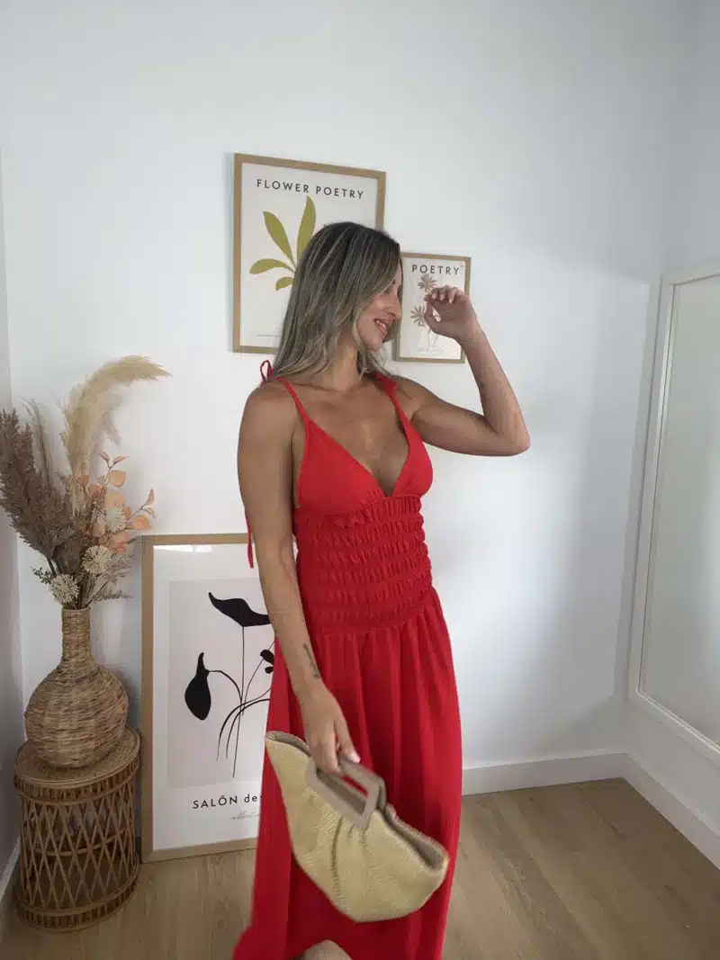 Vestido triangulo abeja rojo perfil
