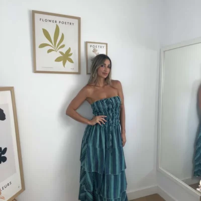 Vestido rayas abeja turquesa frente